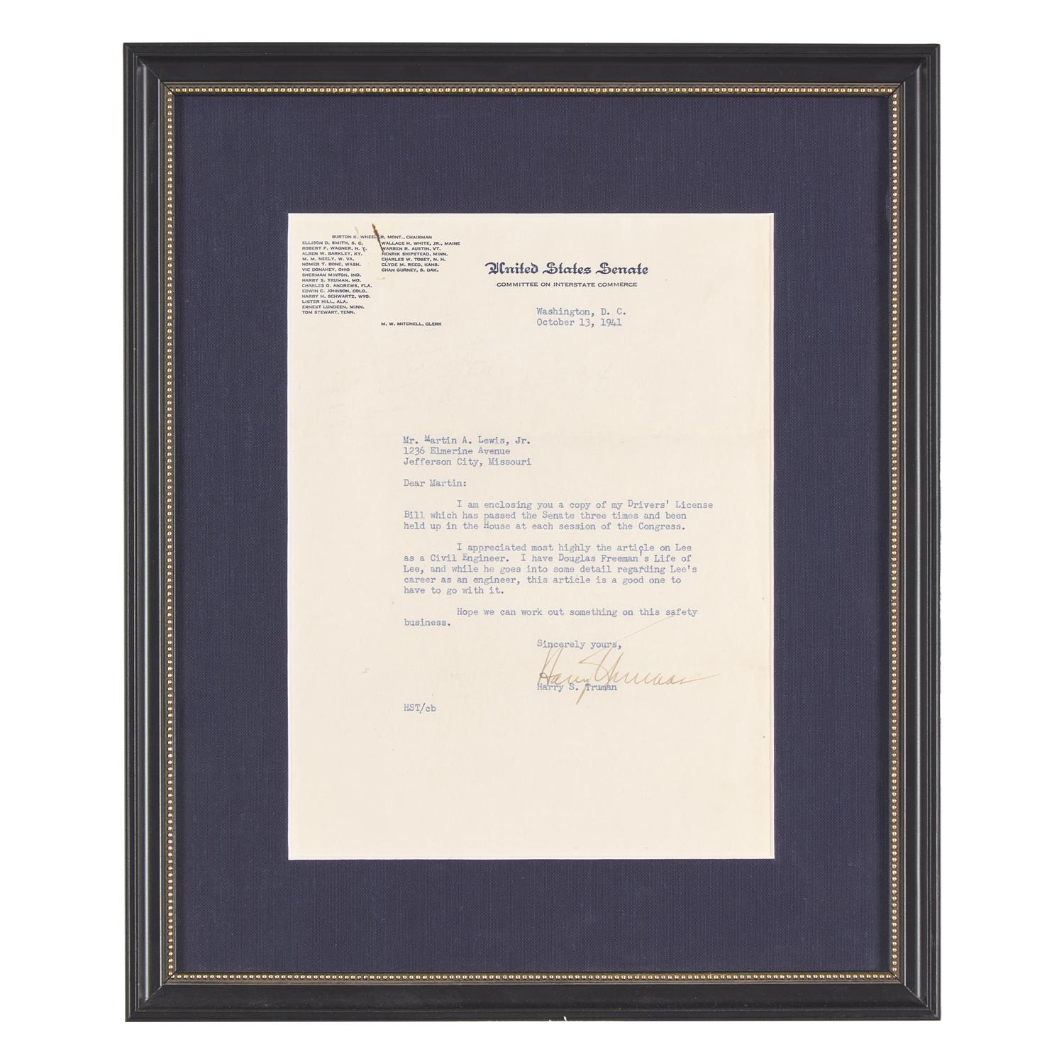 [Presidential] Truman, Harry S. Typed Letter, signed