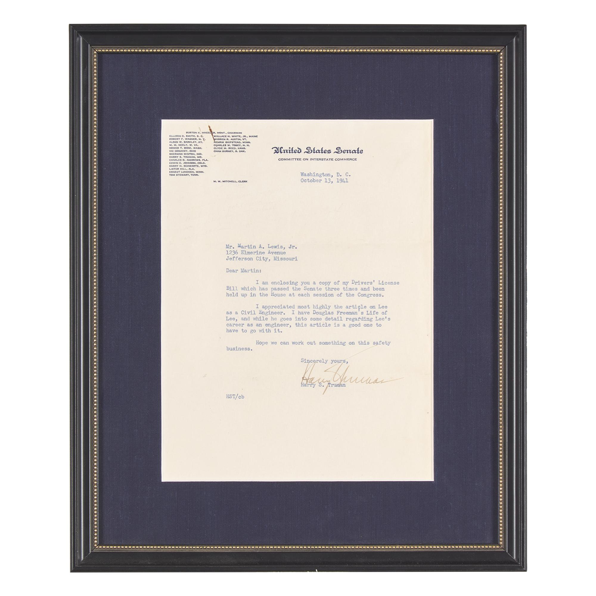 [Presidential] Truman, Harry S. Typed Letter, signed