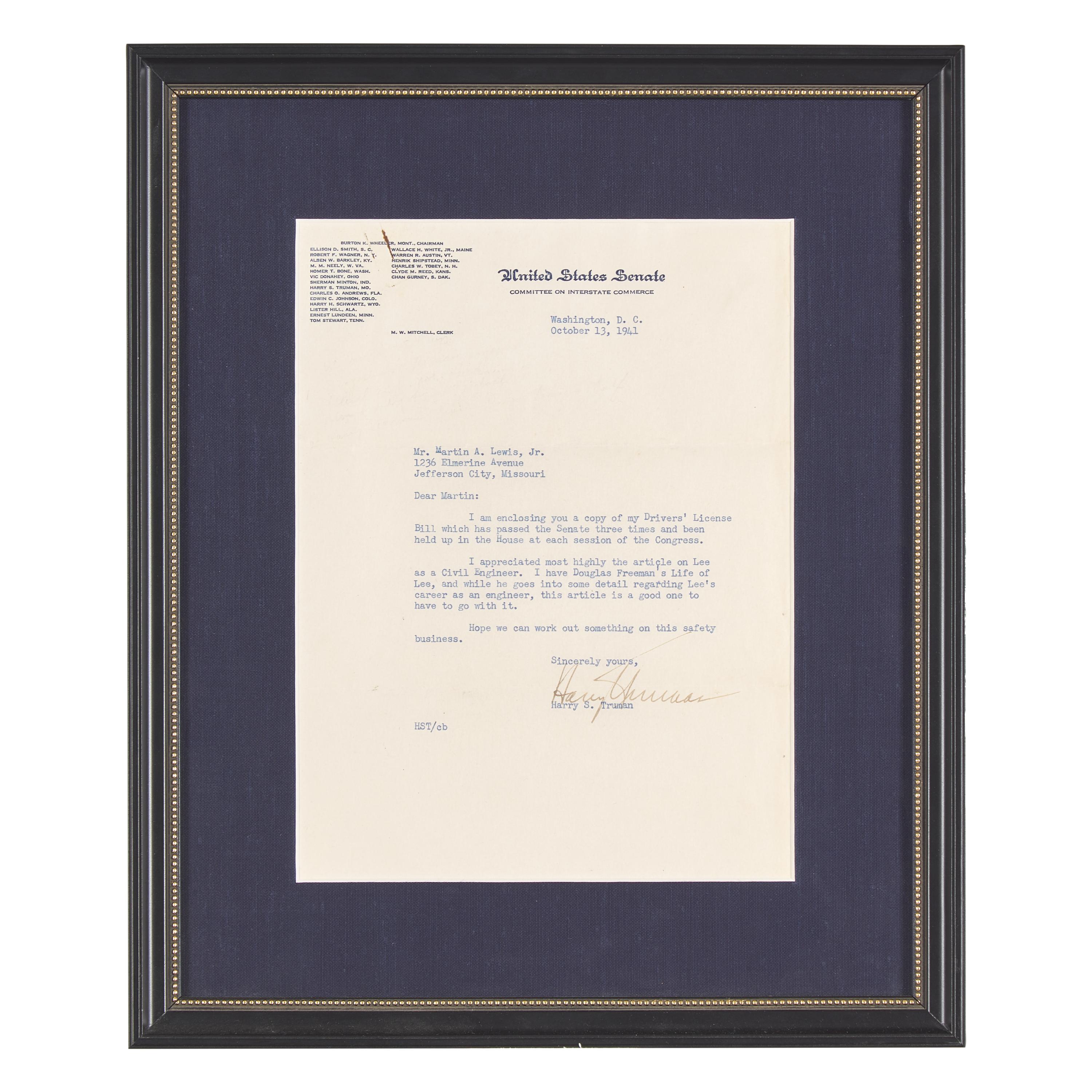 [Presidential] Truman, Harry S. Typed Letter, signed