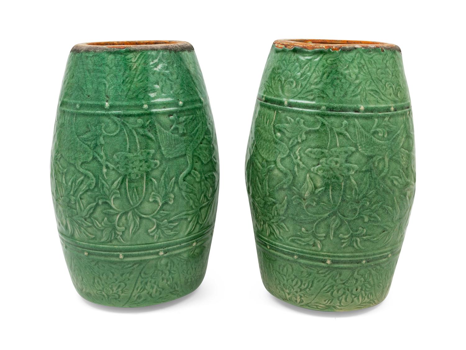 A Pair of Chinese Celadon Glazed Porcelain Garden Stools
