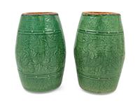A Pair of Chinese Celadon Glazed Porcelain Garden Stools