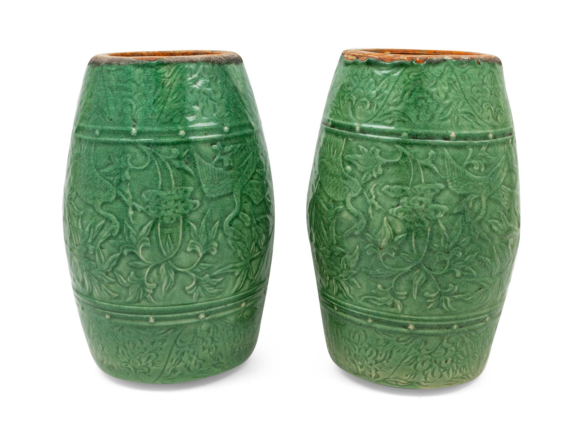 A Pair of Chinese Celadon Glazed Porcelain Garden Stools