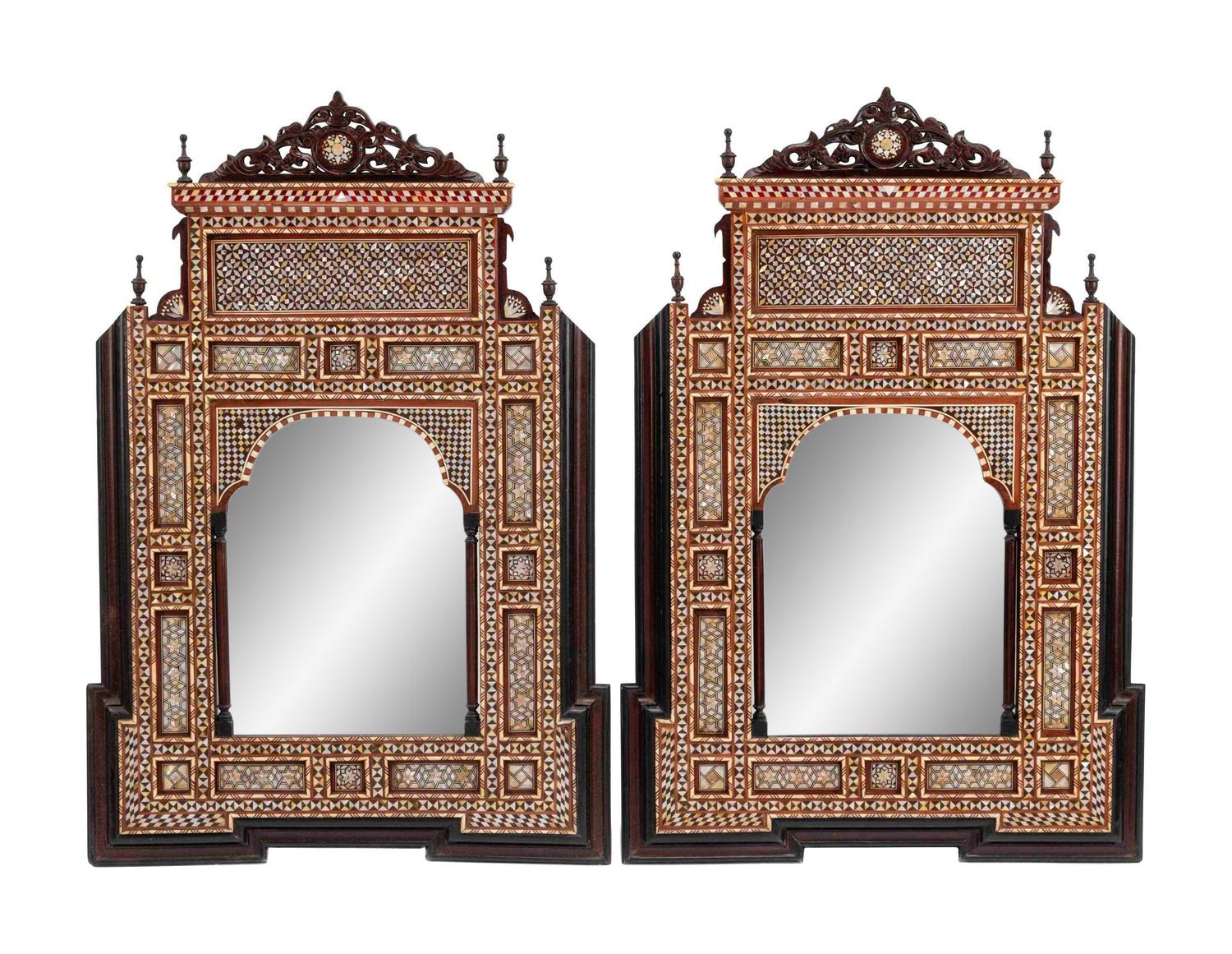 A Pair of Moorish Style Mother-of-Pearl Inlaid Mirrors