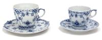 A Set of Fifteen Royal Copenhagen Porcelain Cups and Saucers Diameter of larger saucer 5 1/4 inches. — 20TH CENTURY