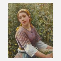 Daniel Ridgway Knight (American, 1839–1924) French Peasant Girl Collecting Reeds