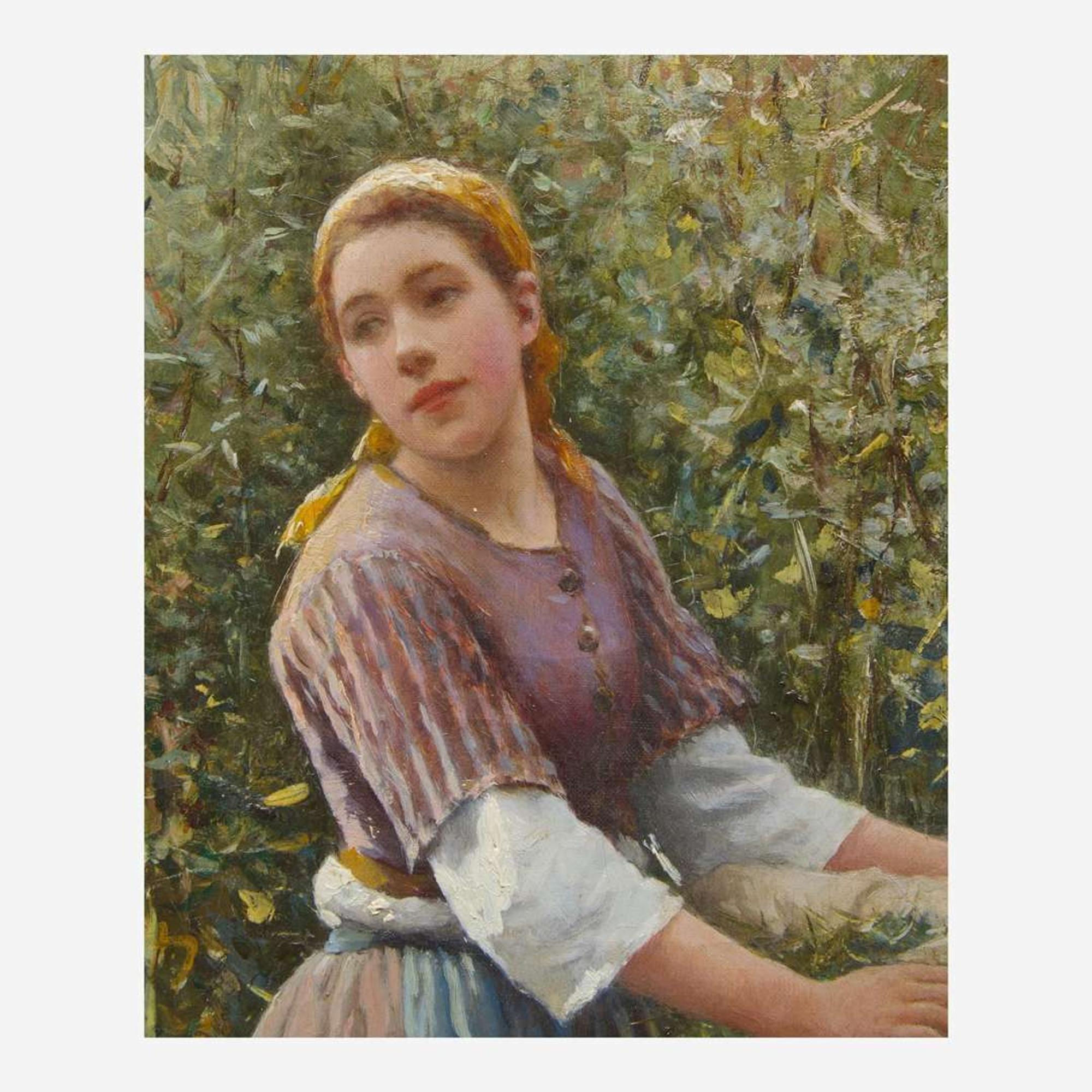 Daniel Ridgway Knight (American, 1839–1924) French Peasant Girl Collecting Reeds