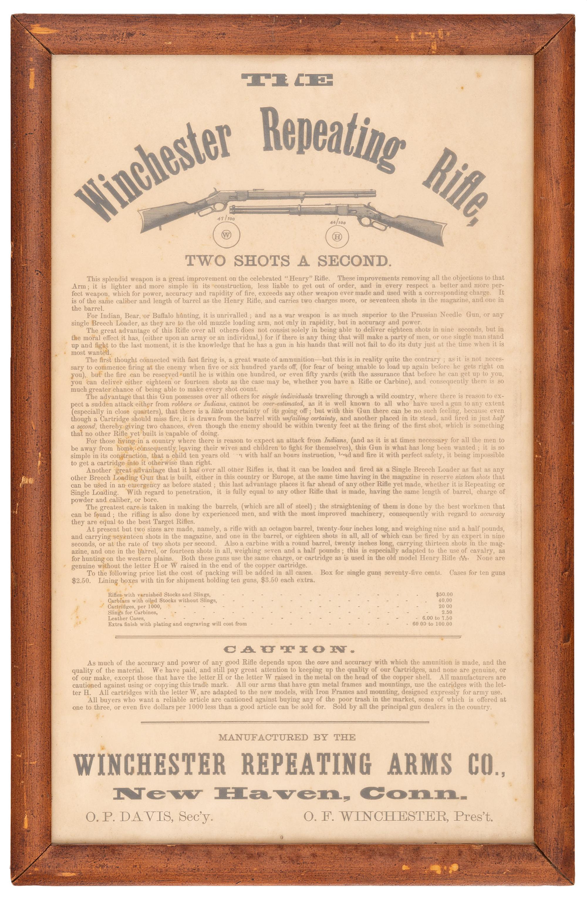 Framed Winchester Repeating Rifle Advertisement