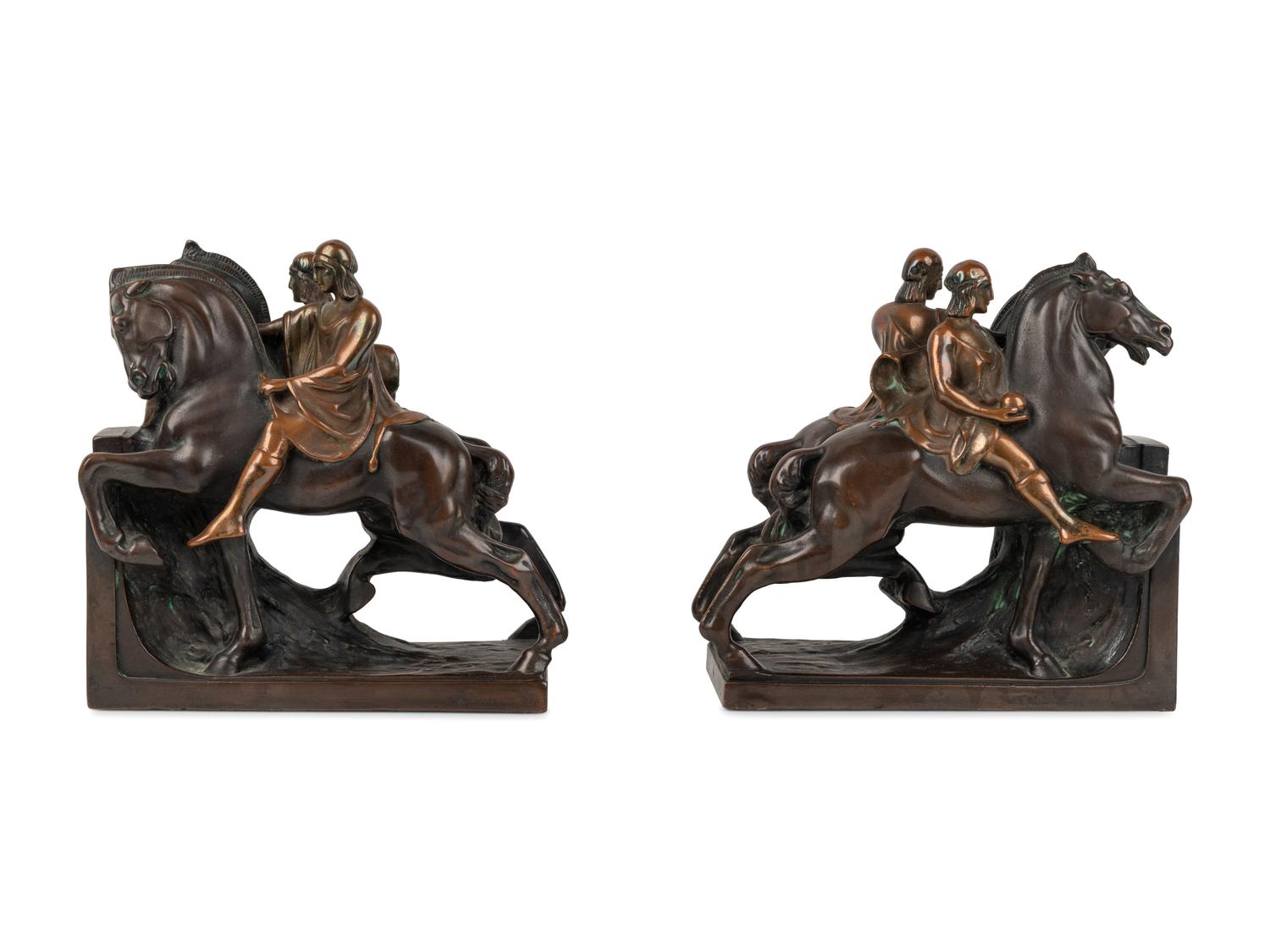 A Pair of Bronze Figural Bookends