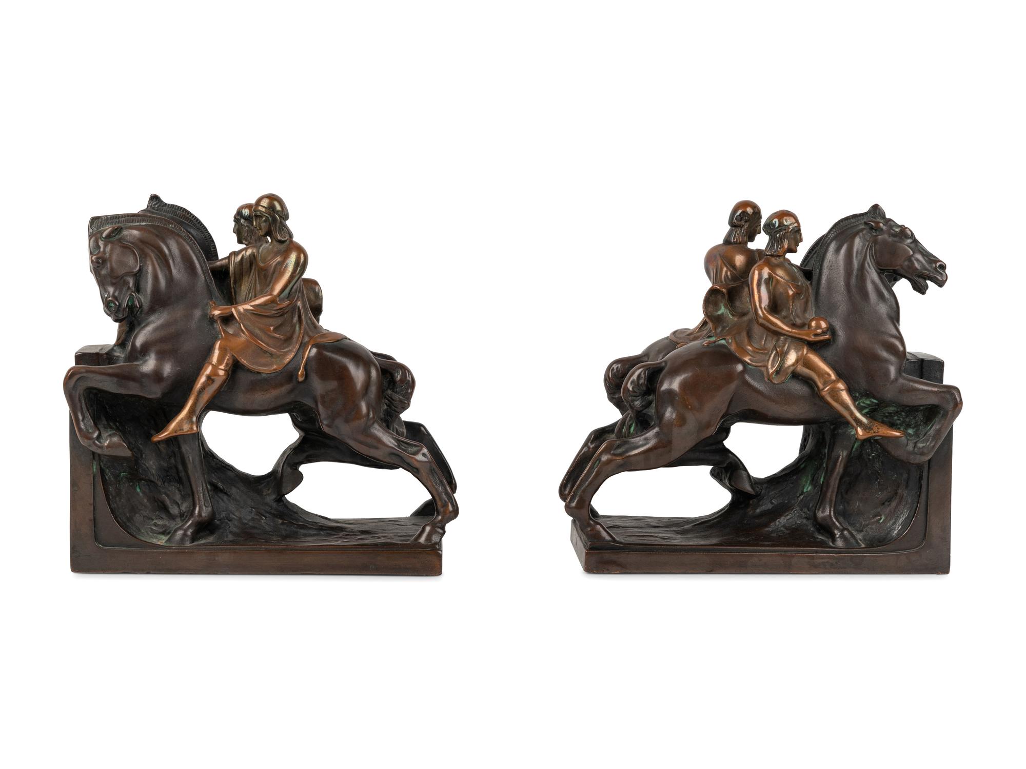 A Pair of Bronze Figural Bookends