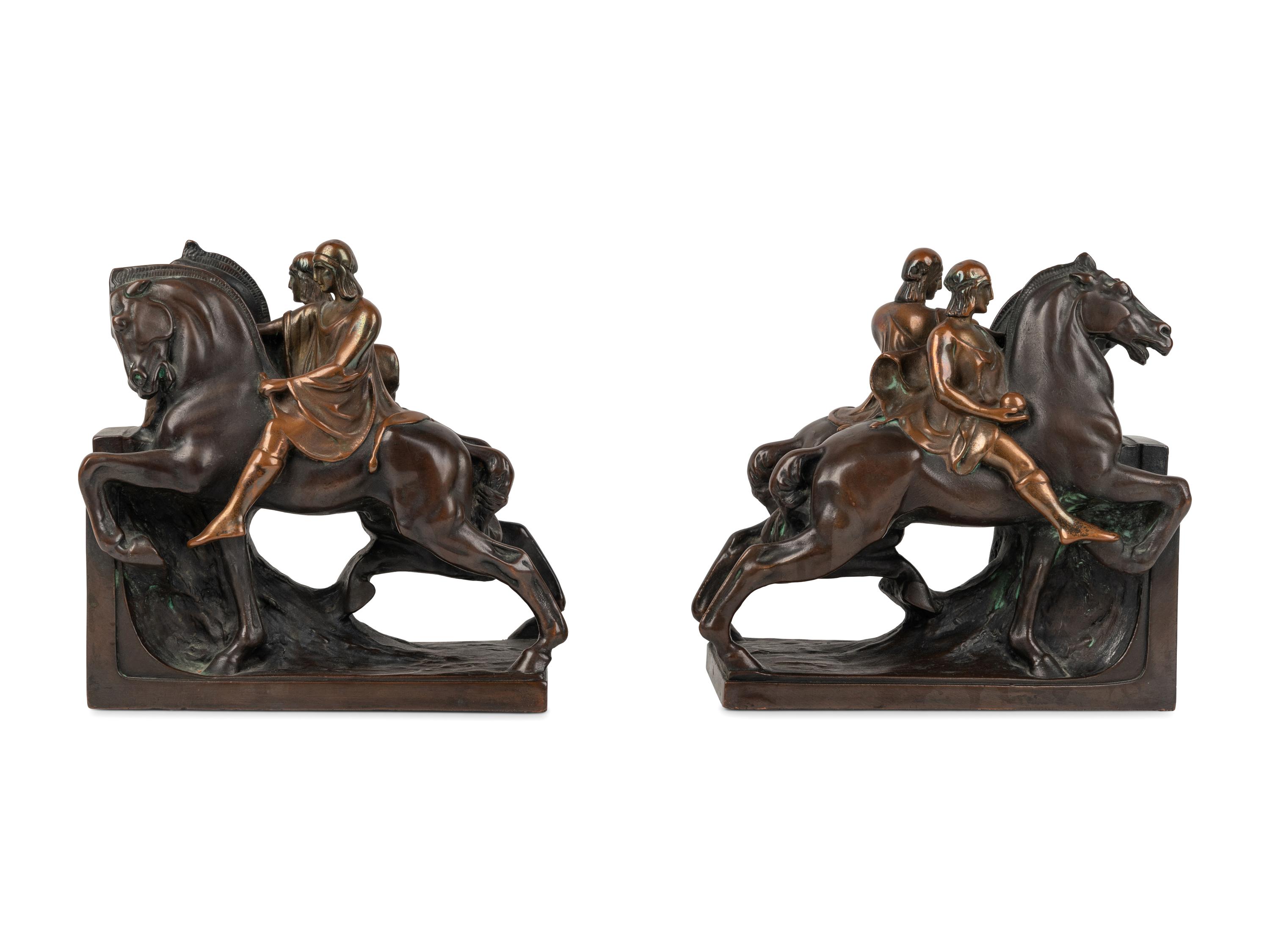 A Pair of Bronze Figural Bookends