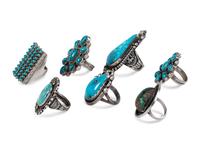 Navajo and Zuni Silver Rings with Inlay