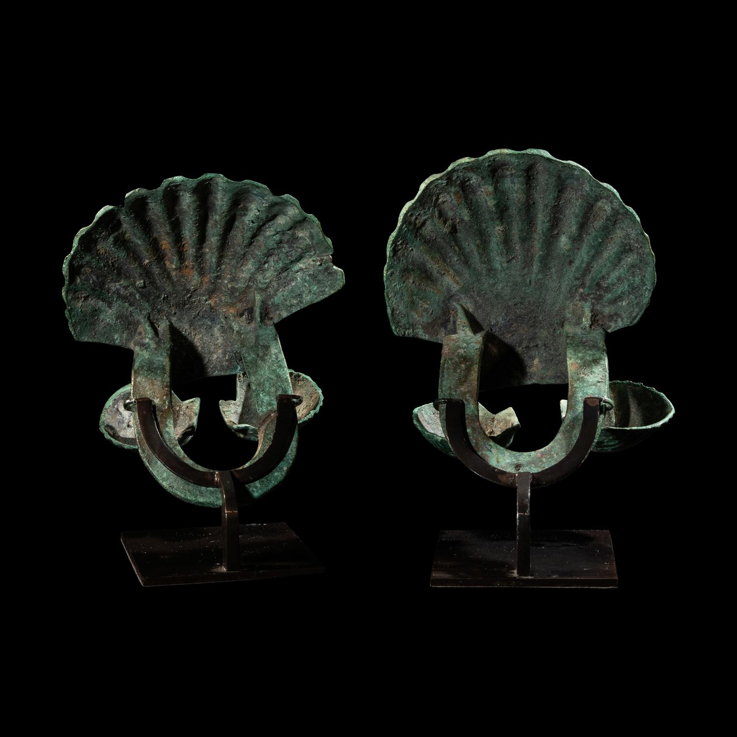 Two Roman Bronze Chariot Fittings in the Form of Shells