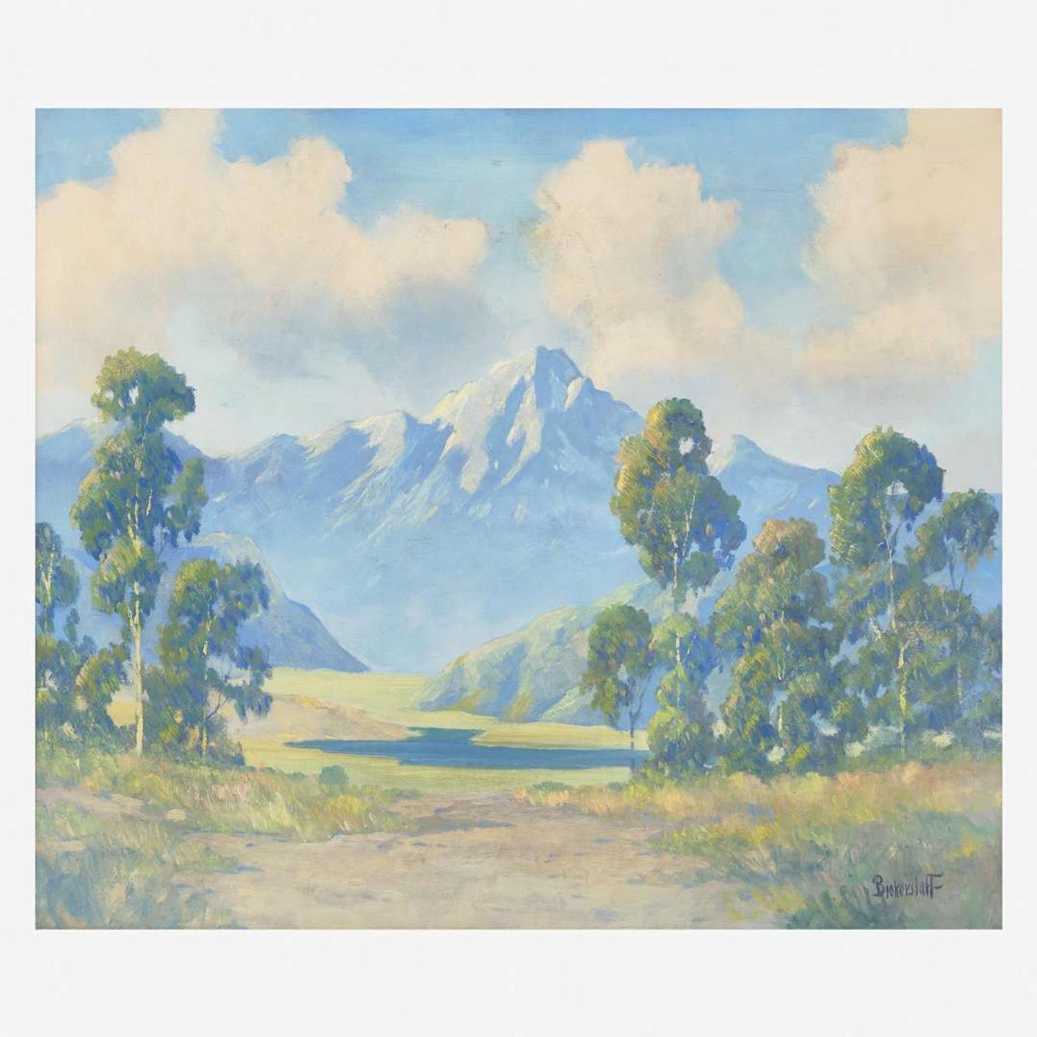 George Sanders Bickerstaff (American, 1893-1954) Untitled (Mountain with Trees and River)