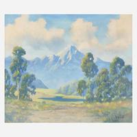 George Sanders Bickerstaff (American, 1893-1954) Untitled (Mountain with Trees and River)
