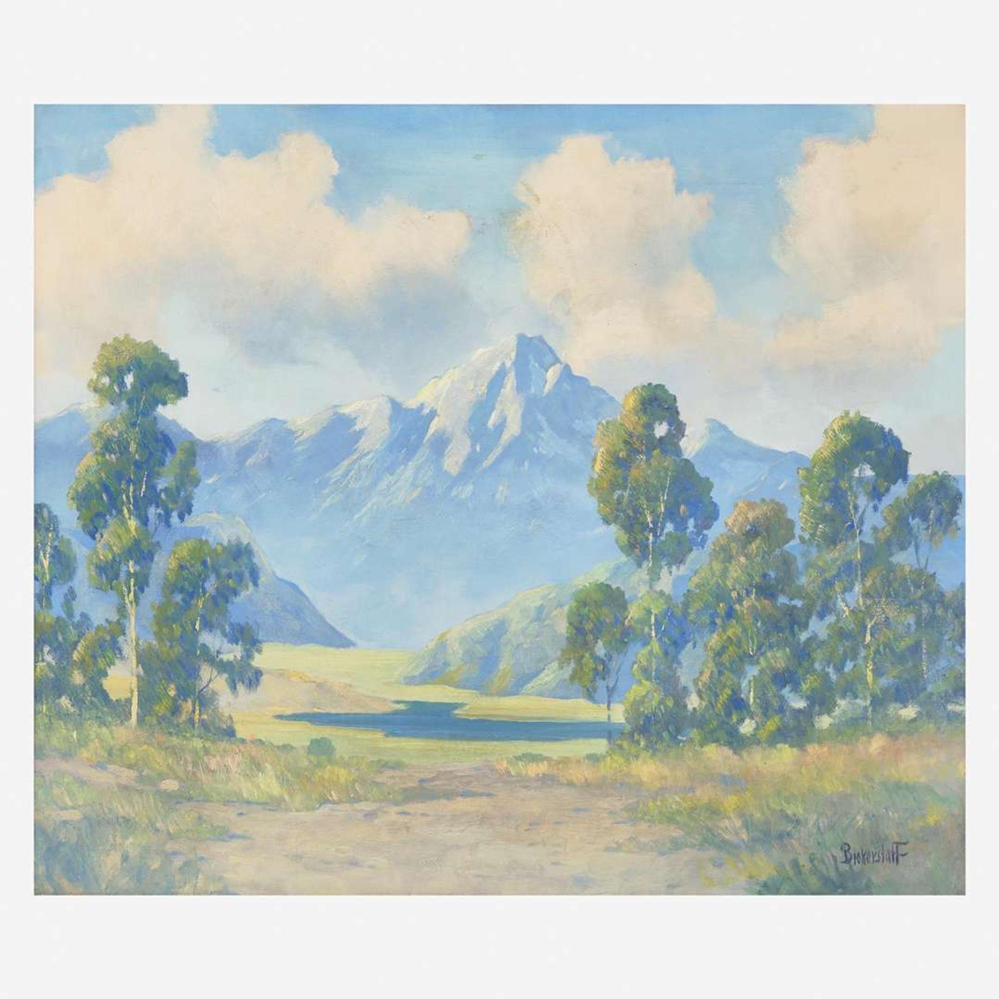 George Sanders Bickerstaff (American, 1893-1954) Untitled (Mountain with Trees and River)