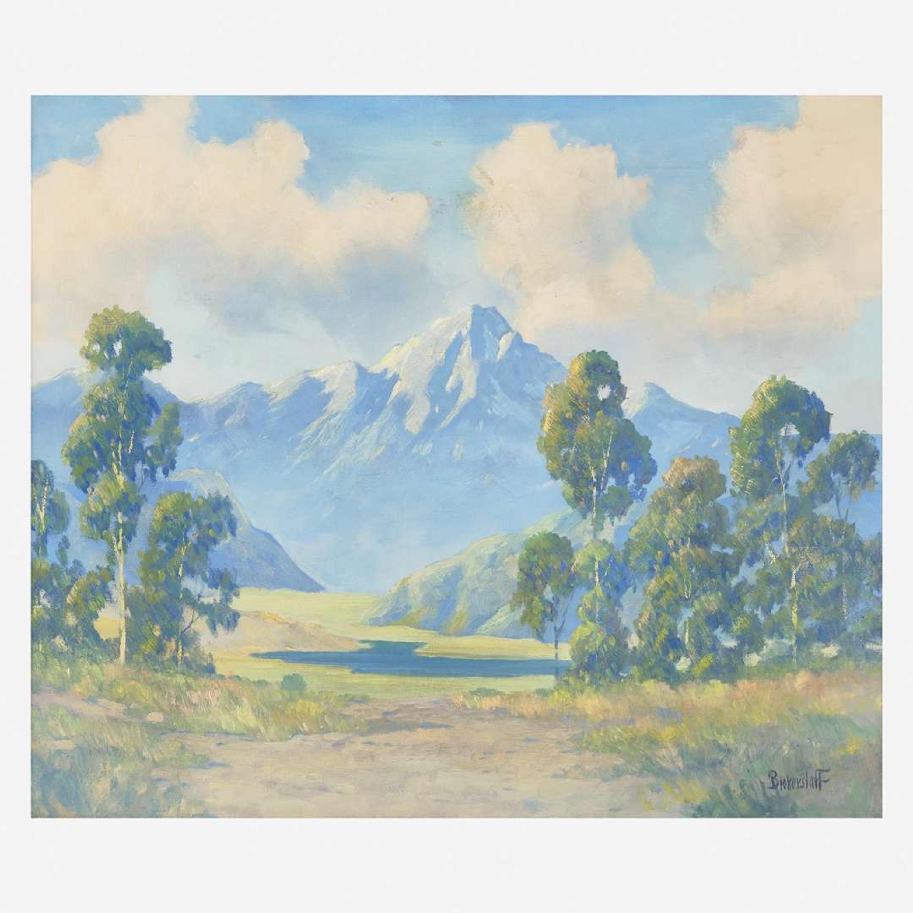 George Sanders Bickerstaff (American, 1893-1954) Untitled (Mountain with Trees and River)