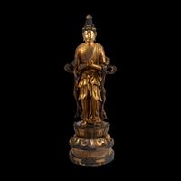 A Large Japanese Giltwood Figure of Kannon, Meiji Period 日本明治時代 木漆金觀音像