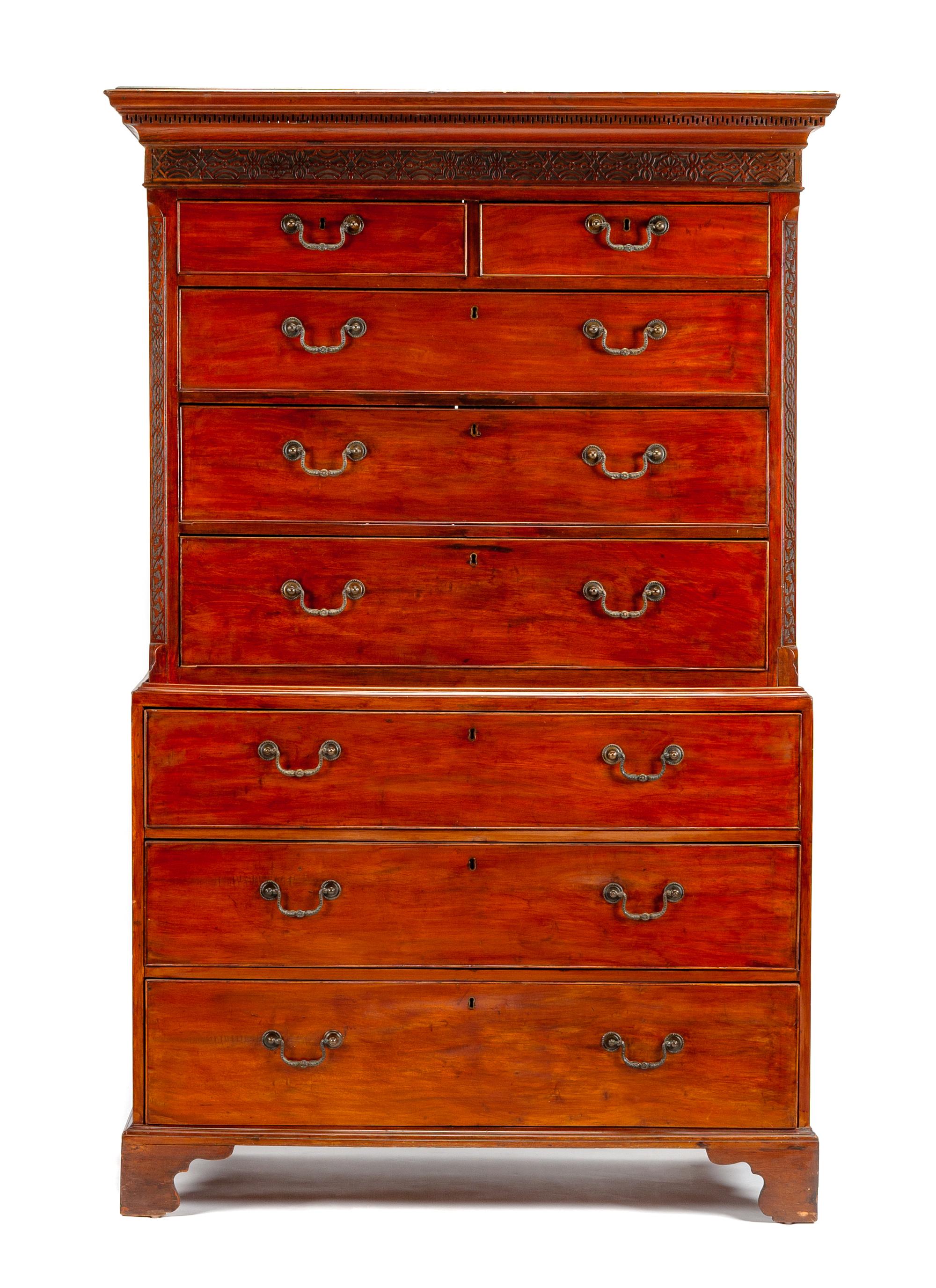 A George III Mahogany Chest on Chest Height 76 x width 49 x depth 23 1/2 inches. — 18TH/19TH CENTURY