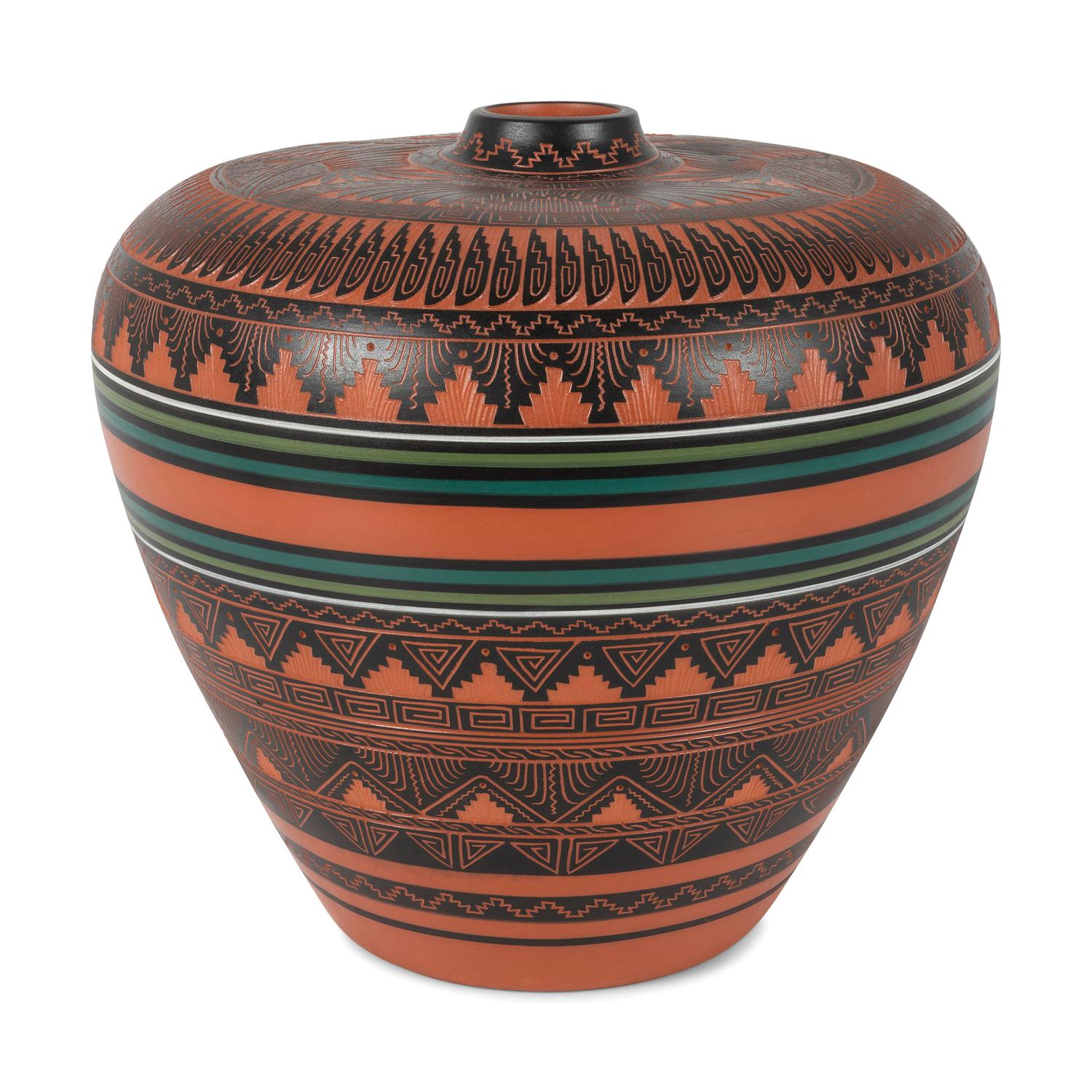 Large Polychrome Sgraffito Pottery Vase