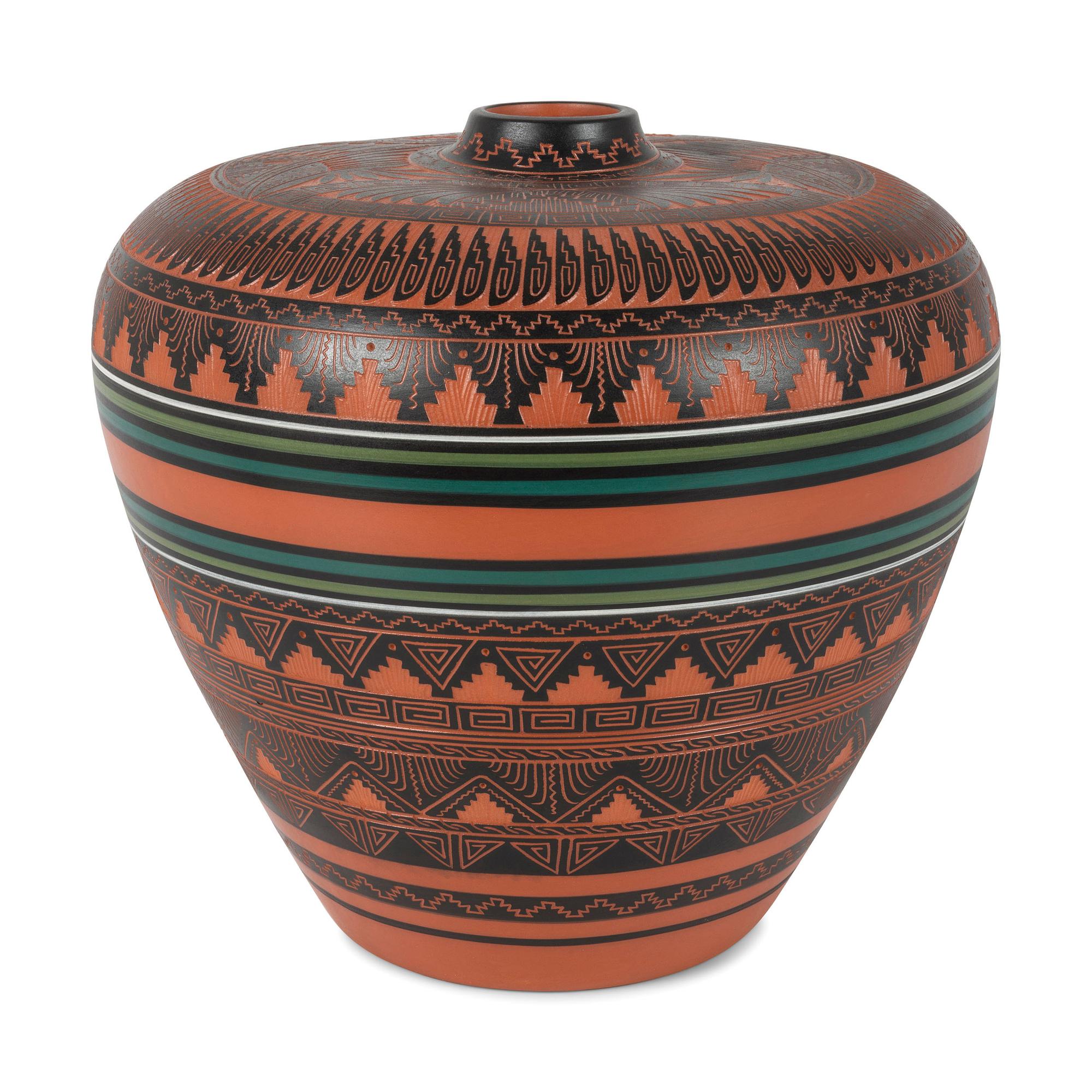 Large Polychrome Sgraffito Pottery Vase