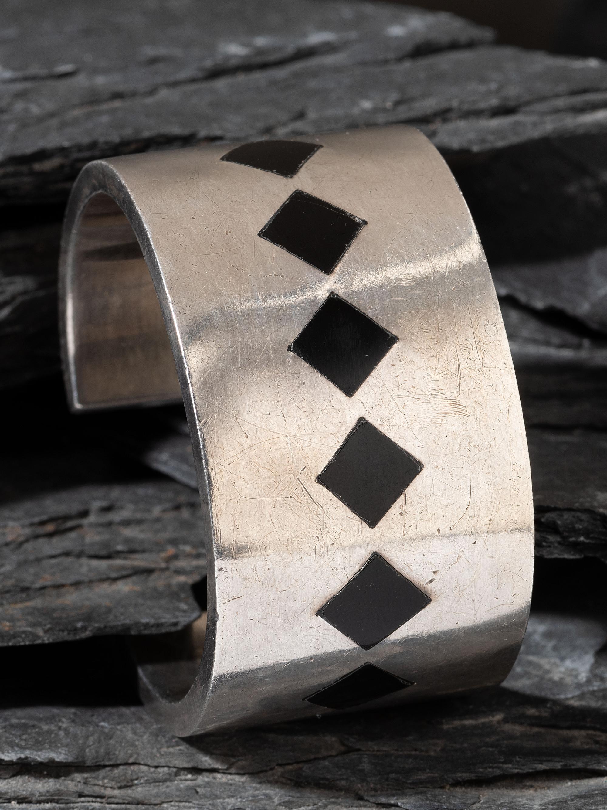 Taxco Sterling Silver and Onyx Cuff Bracelet