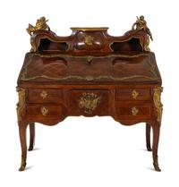 A Fine Louis XV Style Grazioli and Gaudenzi Gilt Bronze Mounted Parquetry Bureau en Pente