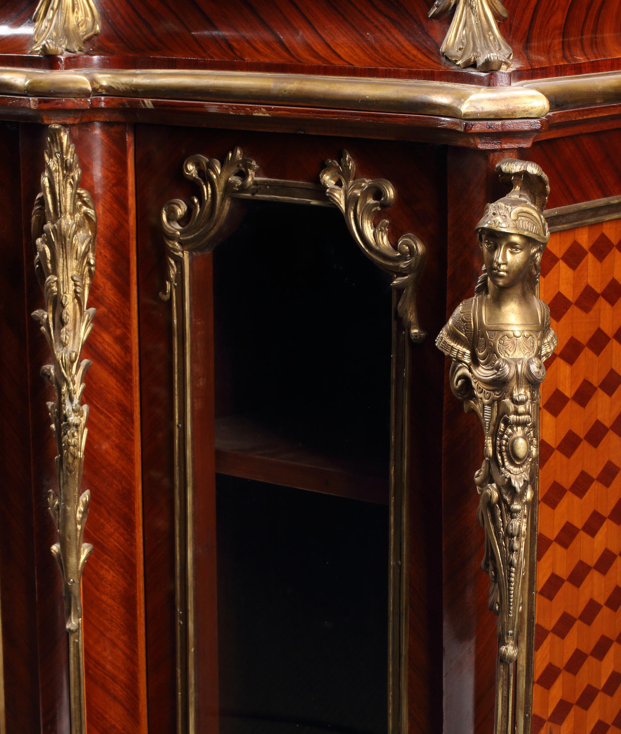 A French Gilt Bronze Mounted Marble-Top Vitrine Cabinet