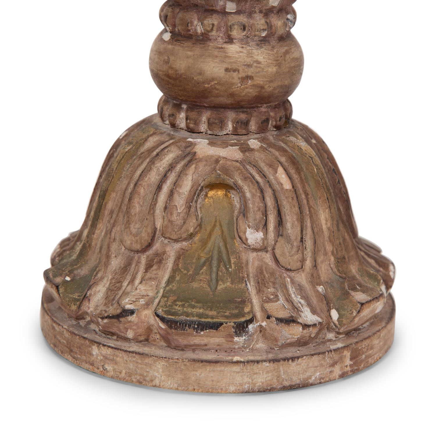 A Pair of Italian Carved Giltwood Candlesticks Mounted as Lamps
