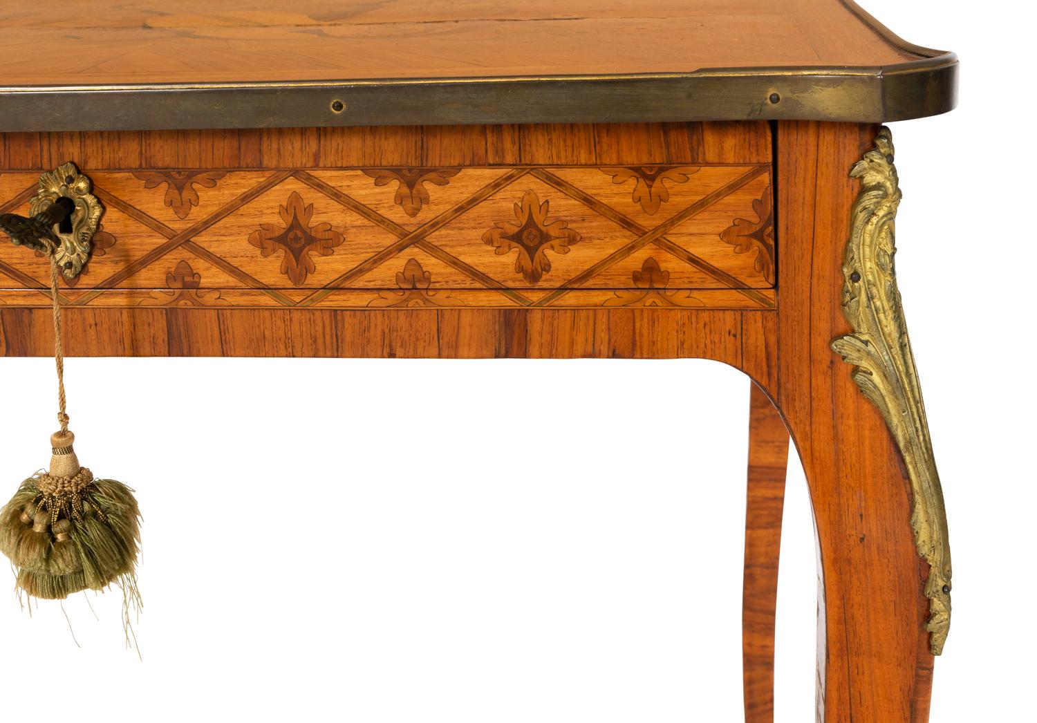A Louis XV Marquetry Veneered Stand with Gilt Bronze Mounts
