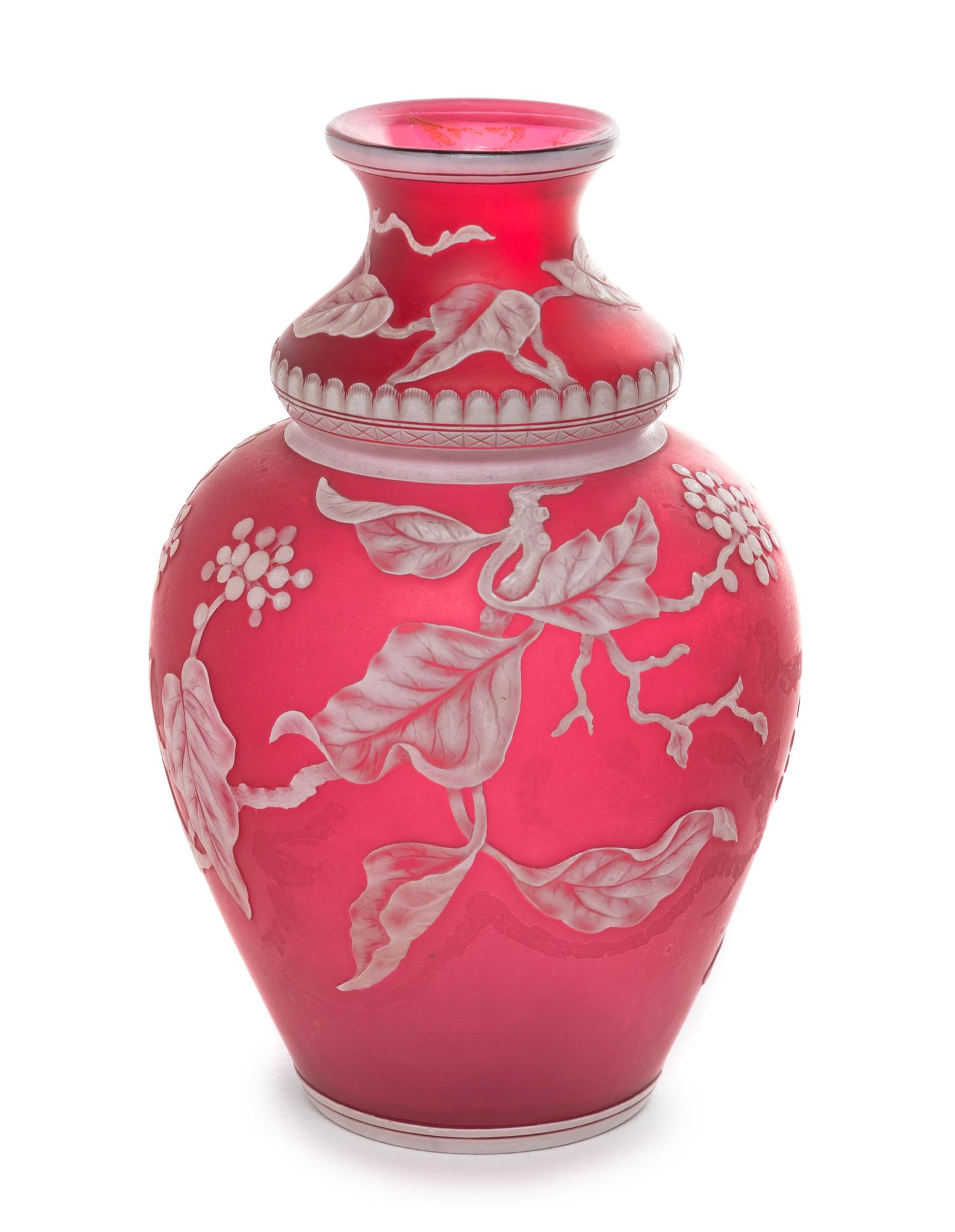 An English Cameo Glass Vase, attributed to Webb Height 8 1/4 inches.
