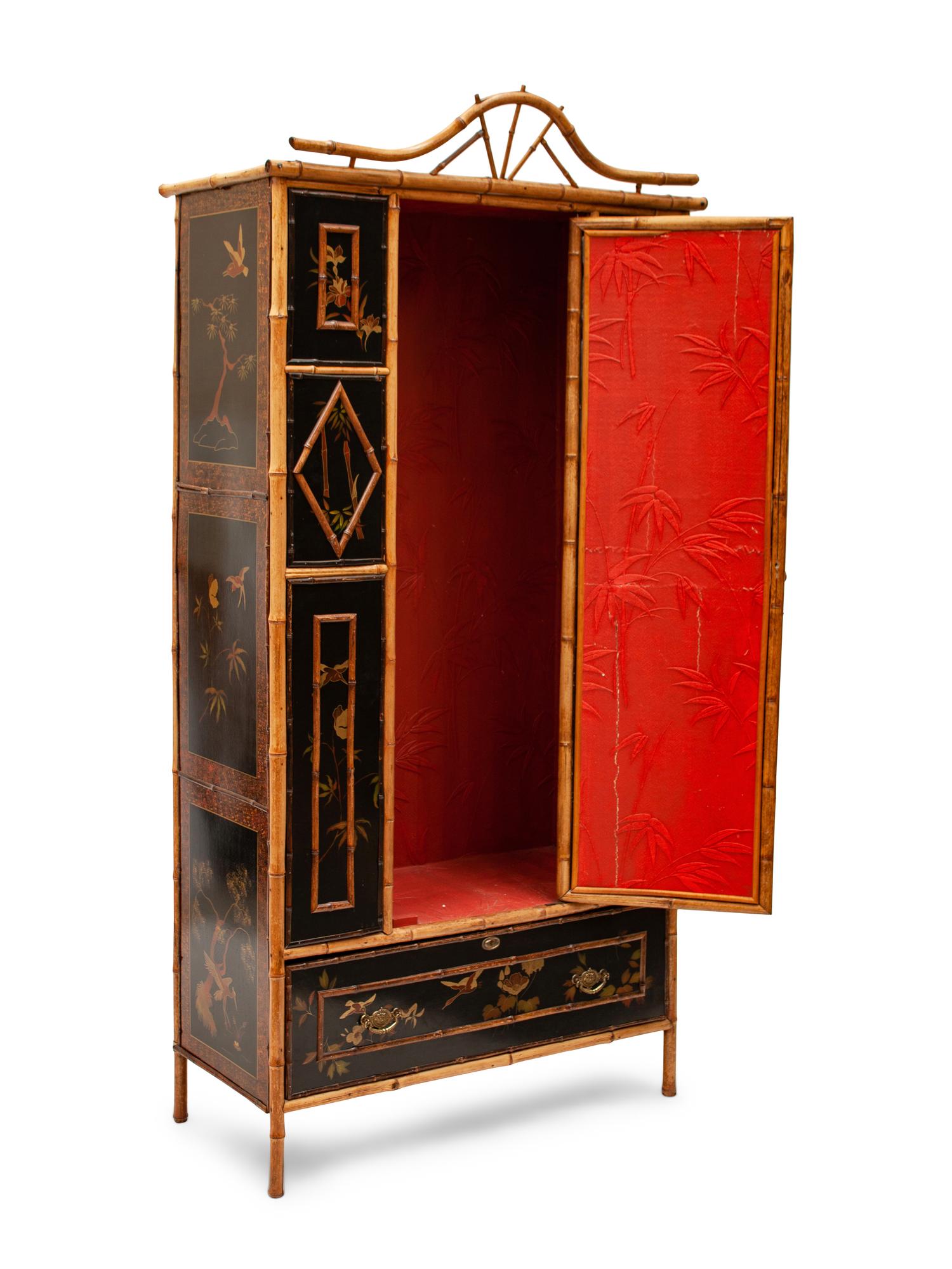A Victorian Bamboo and Lacquer Armoire