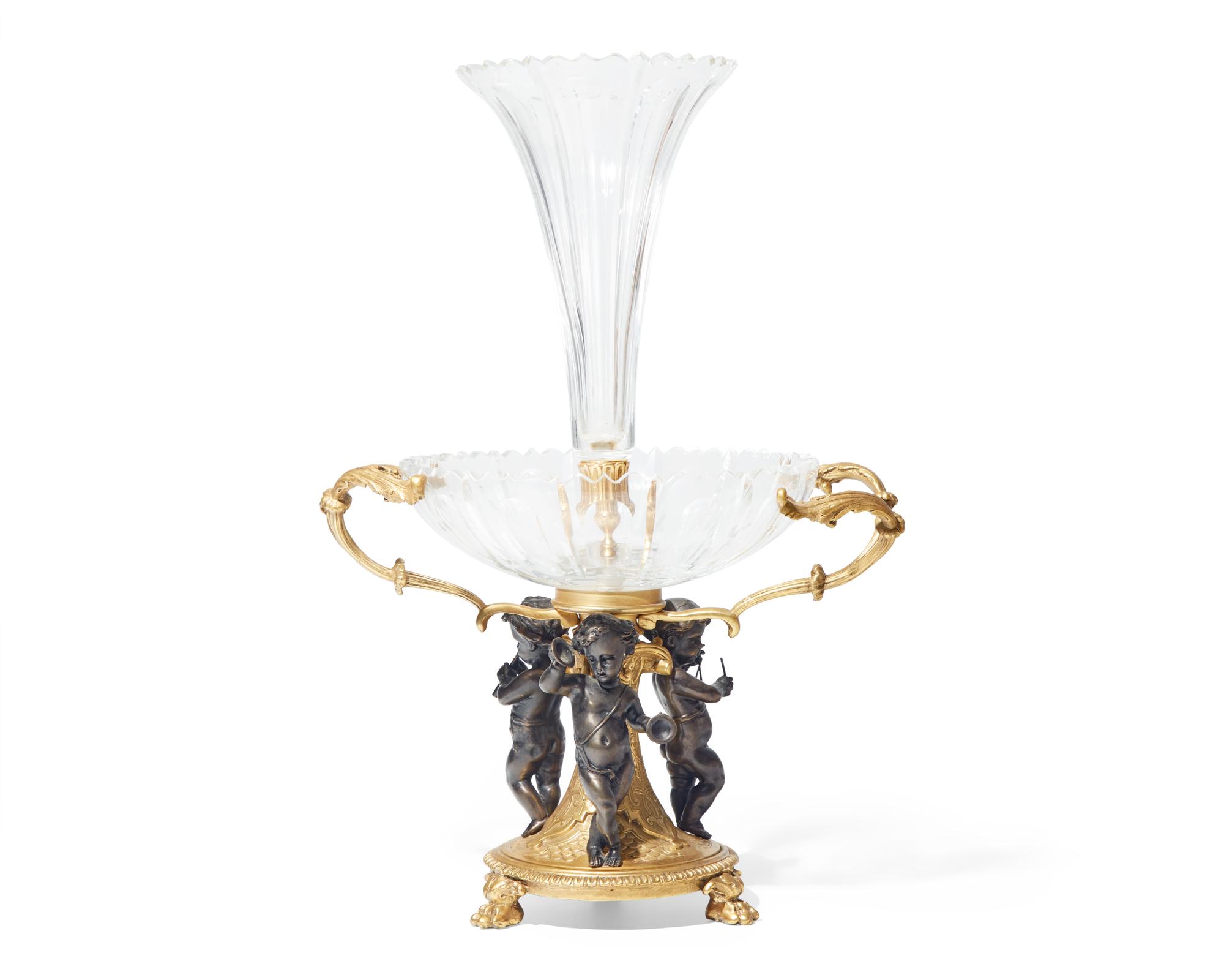A French Gilt and Patinated Bronze Mounted Cut Glass Epergne