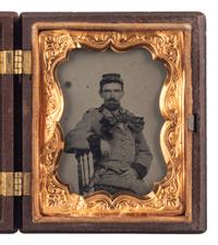 [CIVIL WAR], Ninth plate tintype of a soldier wearing a large cravat.