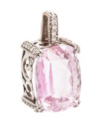 A 14 Karat White Gold, Kunzite and Diamond Pendant, 7.30 dwts.