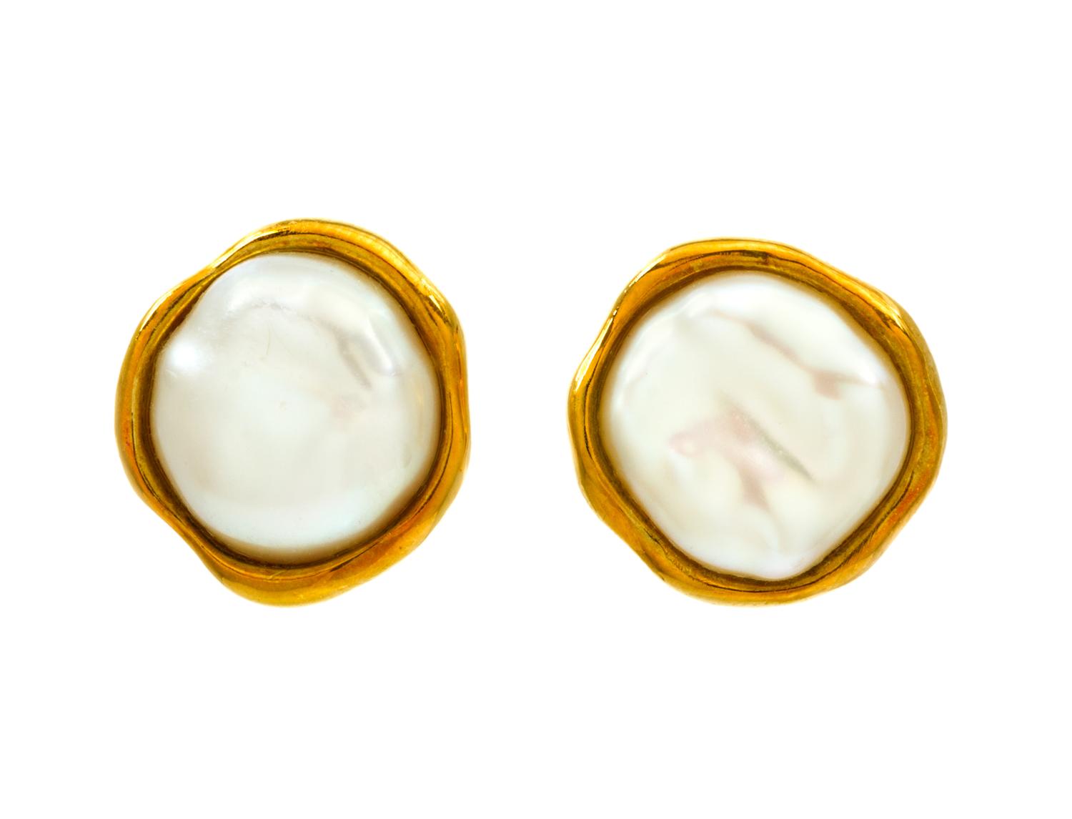 A Pair of 18 Karat Yellow Gold and Cultured Pearl Earclips, Tiffany & Co., 7.80 dwts.