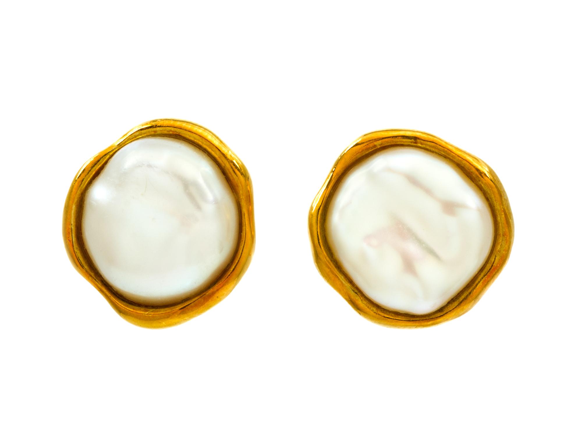 A Pair of 18 Karat Yellow Gold and Cultured Pearl Earclips, Tiffany & Co., 7.80 dwts.