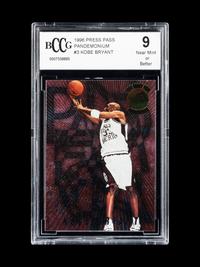 A 1996-97 Press Pass Pandemonium Kobe Bryant Rookie Basketball Card No. 3 (BCCG 9 NM+)