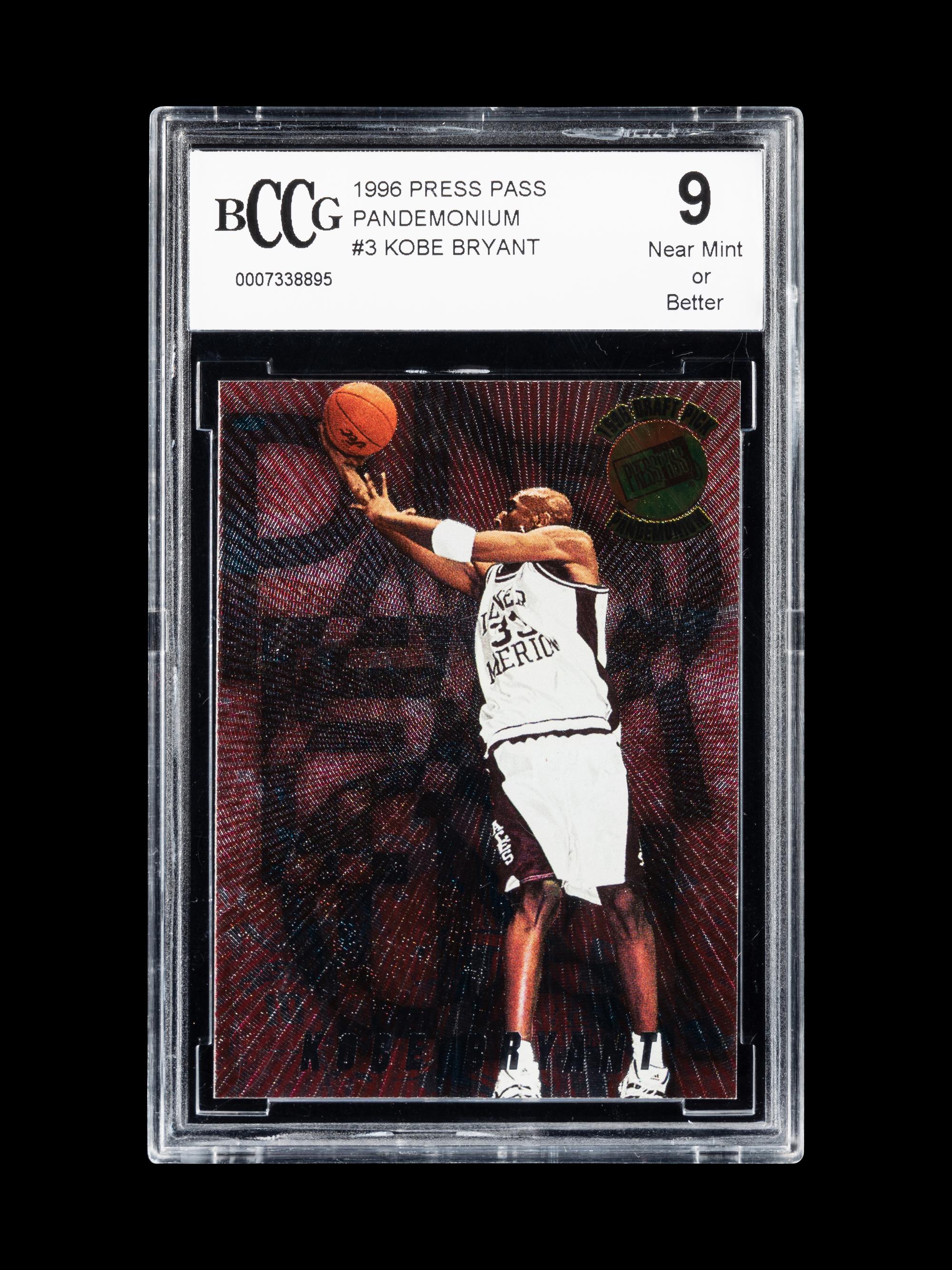 A 1996-97 Press Pass Pandemonium Kobe Bryant Rookie Basketball Card No. 3 (BCCG 9 NM+)