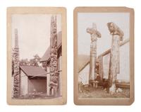 [NATIVE AMERICANS]. A group of 3 boudoir photographs of Chief Shakes Tlingit totem poles and house interior, Fort Wrangell, Alaska.