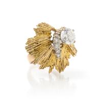 A 14 Karat Yellow Gold, Cubic Zirconia Ring and Diamond Ring, 7.70 dwts.