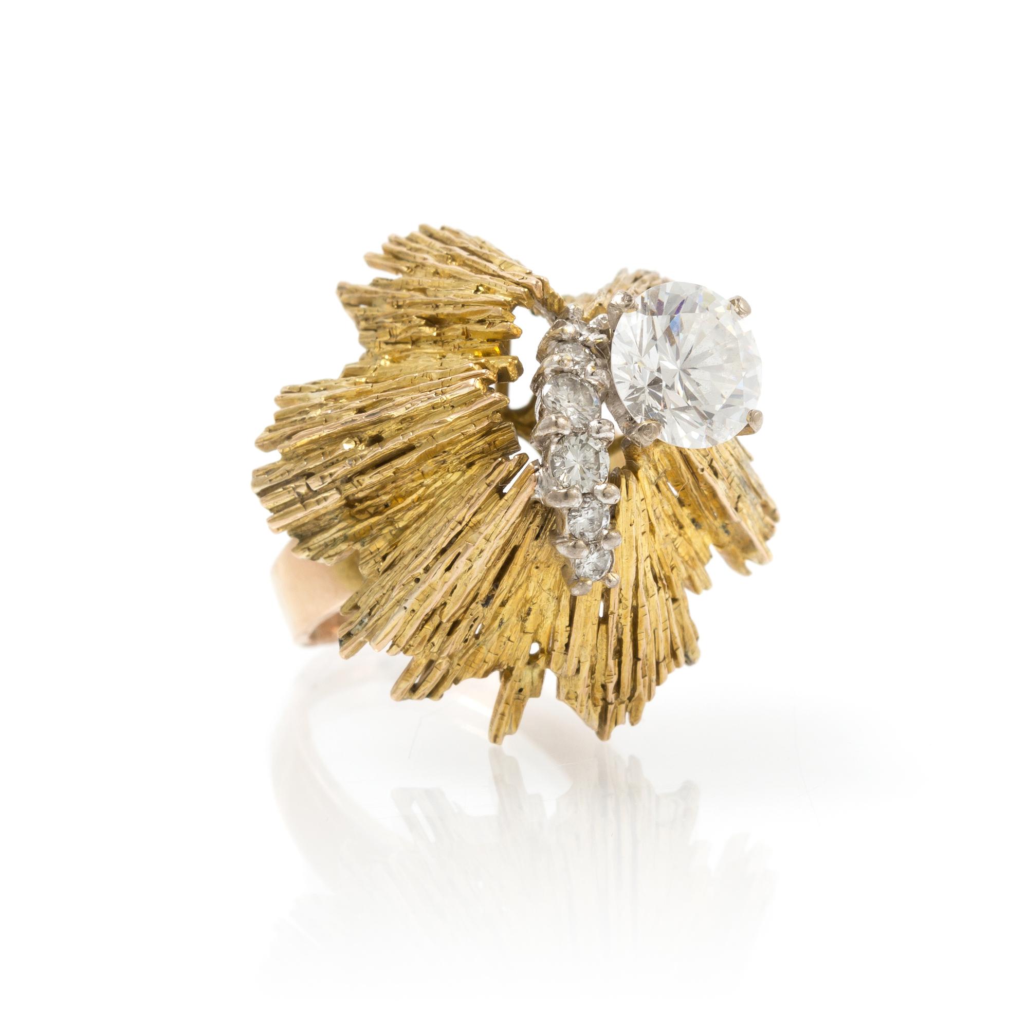 A 14 Karat Yellow Gold, Cubic Zirconia Ring and Diamond Ring, 7.70 dwts.