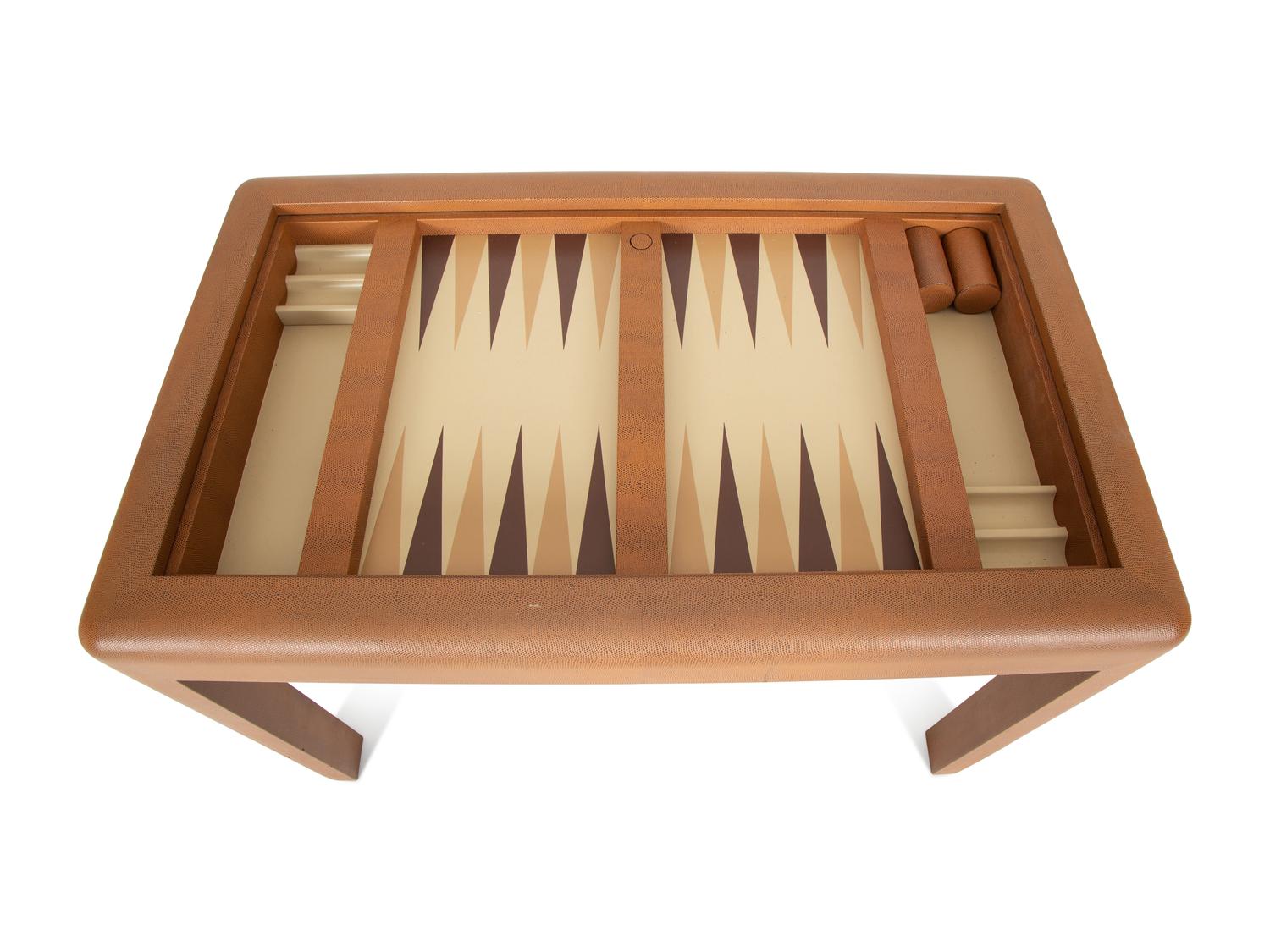 A Karl Springer Style Lizard Skin Wrapped Game Table — 20th Century