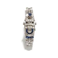BULOVA, RETRO, WHITE GOLD, DIAMOND, AND SAPPHIRE HIDDEN DIAL WATCH