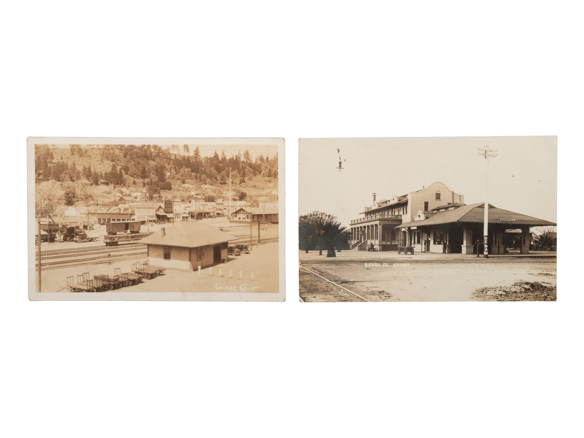 [RAILROADS]. Over 120 RPPCs & photographs of railroad stations, train depots, and roundhouses.