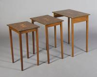 A Set of Three Marquetry Nesting Tables, Height of tallest 27 3/4 inches.