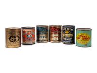 A Group of Six Salted Peanut Tins