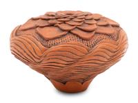 Floral Redware Seed Jar, Corrugations