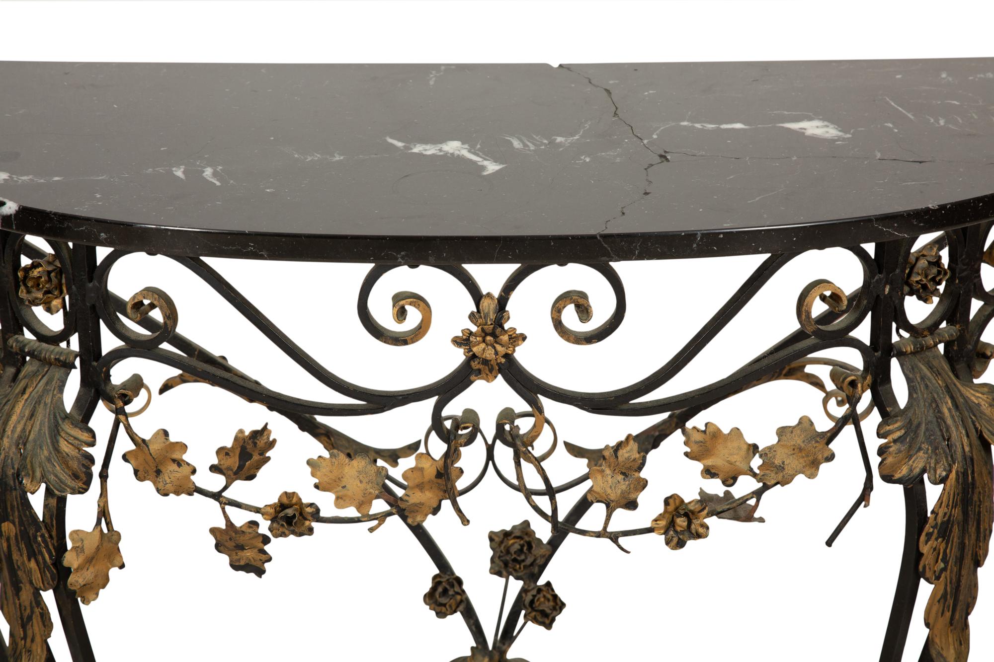 A Parcel Gilt Wrought Iron Marble-Top Console Table