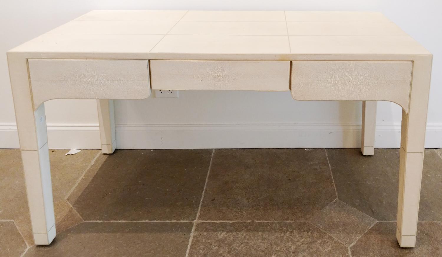 A Faux Ivory Shagreen Writing Table Height 29 1/2 x width 54 x depth 27 inches. — 20TH CENTURY