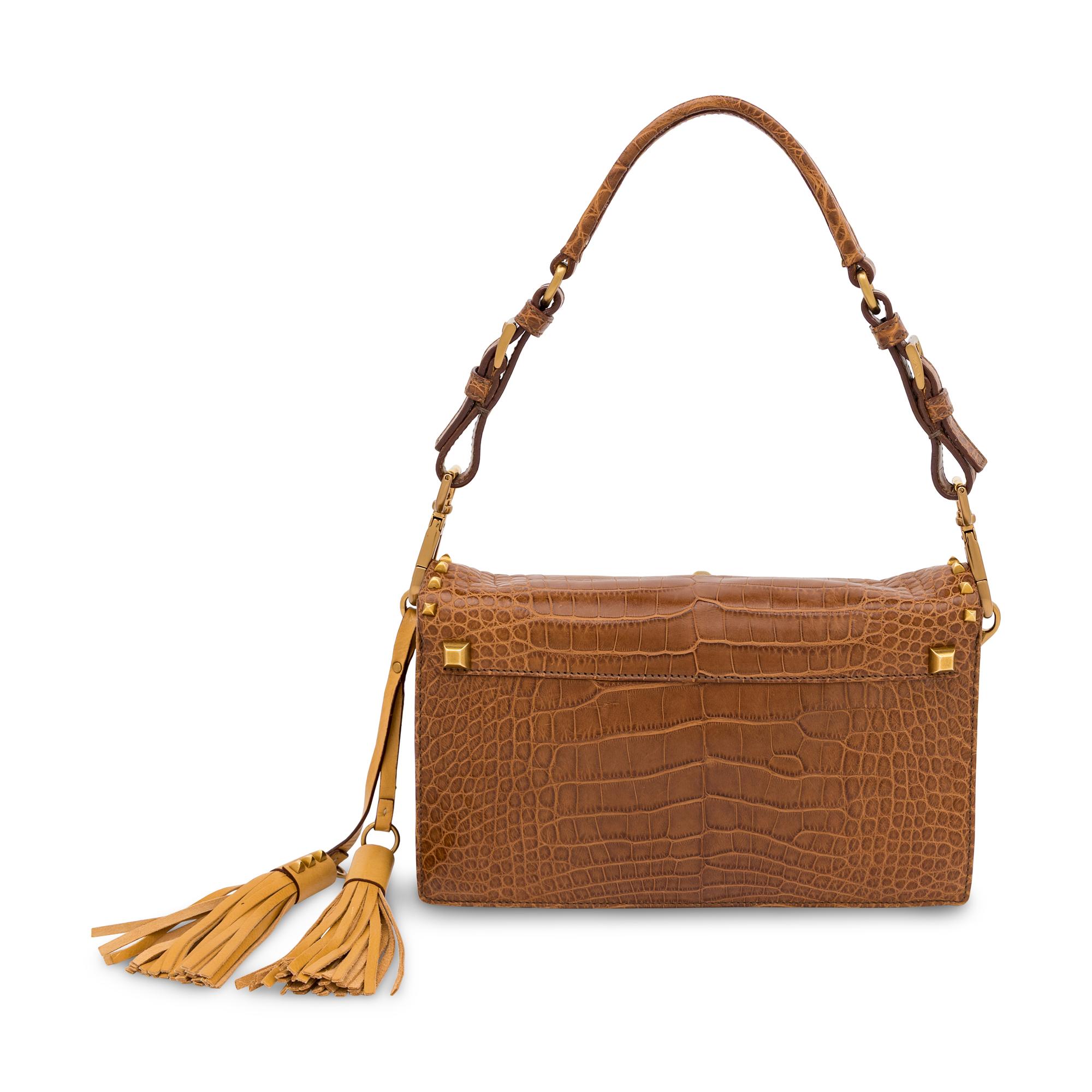Prada, Vitello Metal Sound Bag in Tobacco Crocodile